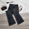 Calça Jeans Retro Cimento Primavera e Outono 2025 Nova Cintura Alta Elástica Slim Flare para Homens Baixos
