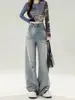 Jeans Rotos Retro Americanos para Mujer Primavera y Otoño 2025 Petite Rectos Sueltos Adelgazantes Tallas Grandes Pantalones de Pierna Ancha