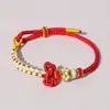 Nova Pulseira de Flor de Pêssego Tecida à Mão Cordão Tecido Semiacabado Pulseira de Nó de Flor de Pêssego Pode Ser Enfiada com Contas e Pingentes DIY