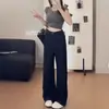 Jeans Retro Azul Oscuro de Alta Gama Pantalones Rectos para Mujer Otoño Cintura Alta Sueltos Casuales Pantalones de Pierna Ancha Pantalones Largos