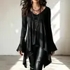 Top de manga longa, gola redonda, cor sólida, assimétrico, 2026, moda feminina, estilo europeu e americano, disponível para vendas transfronteiriças na Amazon, coleção outono/inverno, em estoque