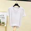Camiseta de Manga Curta Plus Size para Mulheres, Novo Estilo de Verão, Básica Canelada Lisa, Gola Redonda, Versátil, Caimento Solto, Top Emagrecedor