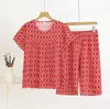 Algodão Seda Verão Feminino Manga Curta Shorts Terno Algodão Artificial Roupas de Casa Duas Peças Gola Redonda Fino Simples Casual Desenho Animado