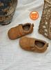 Botas Bagel Xshx para Meninos e Meninas Outono Couro Camurça de Vaca Camada Superior Velcro Retro Funcional Sapatos Casuais de Solado Fino
