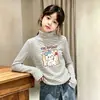 Camiseta de Manga Larga para Niña Estilo Coreano Otoño/Invierno Top Rayado Capa Base Ropa Interior Térmica Cepillada Elegante para Niña