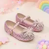 Sapatos de Princesa com Lantejoulas para Meninas com Laço e Fivela de Pérola, Sapatos de Festa Infantis da Moda e Brilhantes