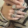 Moda Pareja Metal Plata Hip-Hop Cruz Anillo Ancho Ins Estilo Fresco Estrella Anillo Abierto Ancho