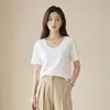 Camiseta de Color Sólido con Cuello en U y Mangas Cortas para Mujer, Verano, Corte Holgado, Adelgazante, Versátil, Ropa Interior Casual Básica, Camisa Base de Estilo Básico