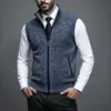Chaleco de punto para hombre de otoño e invierno transfronterizo, engrosado y forrado de polar, con cuello alto, chaleco suéter sin mangas, prenda exterior