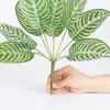 Planta artificial, flor falsa, bambu pequeno de 9 cabeças com folha em rede, decoração de interior, planta em vaso de plástico, planta verde falsa, floreira de parede