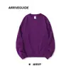 Sudadera de Algodón Puro Pesado Ag380G con Felpa, Color Sólido, Manga Larga, Cuello Redondo para Hombre, Corte Holgado, Estilo Americano, Estampado de Marca de Moda