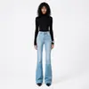 Jeans Feminino Micro-flare de Cintura Alta, Slim Fit Stretch, Levanta Bumbum, Azul Claro, 26, Novo Clássico Outono Inverno Lavado Estilo Emagrecedor