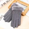 Guantes cálidos de gamuza de invierno para mujer, bonitos guantes con forro polar de tres líneas y boca de piel, gruesos y resistentes al frío para pantallas táctiles.