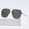 Gafas de Sol Metálicas de Doble Puente de Media Montura Nuevas 2025 para Hombres, para Conducir y Viajar, Gafas de Sol Clásicas Retro con Estampado de Cuadros