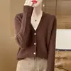 Cárdigan de punto trenzado de nicho transfronterizo, top de manga larga estilo francés, abrigo corto para mujer de cuello en V holgado, efecto adelgazante