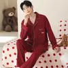 Pijama de algodón puro para hombre para primavera y otoño, de manga larga y pantalón largo, rojo brillante, adecuado para el año zodiacal y celebraciones de boda, conjunto casual de ropa para el hogar para hombre