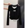 Camiseta de Manga Longa com Decote V Falsa de Duas Peças Estilo 2026 para Mulheres, Top Elegante Versátil que Afina a Cintura, Camiseta Básica para Primavera, Outono e Inverno