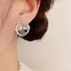 Pendientes Cuadrados de Plata con Perla y Diamante en Forma de Corazón, Estilo Retro Francés Simple, Pendientes Personalizados de Lujo Ligero con Diseño Versátil para Mujer