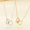 Moda Japonesa y Coreana Popular Cadena para Clavícula con Recorte en Forma de Corazón Dulce Chapado en Oro de 18 Quilates Doble Corazón Entrelazado Collar de Acero Inoxidable