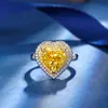 Nuevo Set de Joyería Huabi Otoño e Invierno Diamante de Alto Carbono Corte Flor de Hielo Diamante Amarillo Incrustación de Cobre Forma de Corazón 10*10-6*6