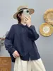 Camisa de mujer de manga larga de gasa de doble capa de algodón puro, nuevo estilo primavera y otoño 2026, encaje grande artístico, camisa versátil casual holgada