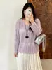 Top retro hueco de punto para mujer talla grande con cuello en V, colección de otoño 2026, suéter de punto holgado con ribete de encaje