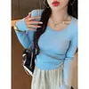 Suéter de punto, nueva ropa de otoño para mujer 2026, suéter ajustado de cuello redondo, top base para otoño e invierno, top popular de manga larga