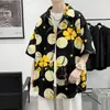 Camisa Floral Havaiana Masculina Manga Curta Fashionável Fina Respirável Estilo Hong Kong Praia Lapela Versátil Bonita Tendência Camisa
