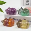 Cristal Fluorita Natural Gato Dormindo Escultura Ornamento Mesa DIY Pequeno Ornamento Fabricante de Fonte Premium Decoração de Escritório