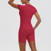 Conjunto de yoga de tres cuartos de color liso, sin costuras, cuello redondo, manga corta, cintura alta, secado rápido, para correr al aire libre y fitness para mujer