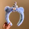 Faixa de cabeça fofa com orelhas de panda para lavar o rosto, faixa de cabeça de pelúcia de desenho animado com coroa alta para mulheres, faixa para maquiagem e lavar o cabelo, acessório de cabelo