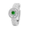 Nuevo Anillo con Patrón Redondo Incrustado de Diamantes, Personalizado Estilo Chino Nuevo Retro Elegante Oro Antiguo Hetian Jade Anillo de Encaje