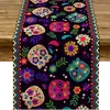 Camino de mesa del Día de Muertos mexicano con estampados florales y de calaveras, mantel para decoración de Halloween, mantel para mueble de TV de sala