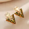 Pendientes de Clip Retro Europeo y Americano con Estampado de Leopardo, Triángulo Geométrico de Esmalte, Corazón, Pendientes de Moda con Sentido del Diseño para Mujer