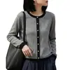 Cardigan tricô com lantejoulas color block chique para mulheres, casaco suéter com toque de luxo, peça externa solta e estilosa com botões