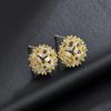 Pendientes hemisféricos de moda geométrica personalizados de estilo europeo y americano de lujo ligero con incrustaciones a mano de aguja de plata de ley 925
