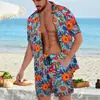 Europeu e Americano Transfronteiriço Havaí Novo Terno Masculino Amazon Manga Curta Cor Sólida Praia Masculino Conjunto de Duas Peças Camisa