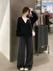 Pantalones de Arroz Pegajoso Gris Claro para Mujer 2026 Nuevos Pantalones de Otoño Sueltos Perezosos Casuales Rectos Cintura Alta Versión Estrecha Pantalones de Pierna Ancha