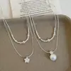 Collar Colgante de Perlas de Zircón con Cuentas de Estrella, Moderno y Elegante, Cadena Sencilla para Clavícula, Lujo Ligero, Sensación de Alta Gama, Accesorio Versátil