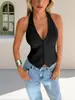 2026 Moda de Verano para Mujer Estilo Europeo y Americano Transfronterizo Versátil Cuello en V Sexy Cremallera Top Halter