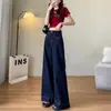 Jeans de Pierna Ancha Azules de Mezclilla de Cintura Alta Engrosados con Forro Polar para Mujer, Pantalones Rectos de Línea A Pequeños de Invierno
