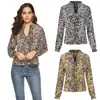 2022 Camisa de manga larga con estampado de leopardo y cuello en V, cómoda, para commuting, otoño e invierno, europea y americana, transfronteriza, top de gasa, en stock, Mujer