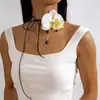Cadena de Cuello Fresca de Orquídea Mariposa Transfronteriza Europea y Americana con Cordón Personalizado Collar Largo Grande de Flor Collar para Mujeres