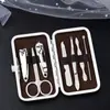 Tesoura de ponta de dedo em caixa 7 peças aço inoxidável arte de unhas beleza esfoliante ferramentas de manicure conjunto sulco da unha alicate de pedicure