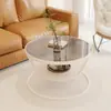 Mesa Redonda Pequena de Vidro Temperado Cor Creme para Sala de Estar de Casa, Mesa de Centro Moderna de Luxo Leve para Apartamentos Pequenos