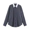 Estilo Europeo Transfronterizo Primavera/Otoño 2026 Nuevo Bloqueo de Color Cuello Solapa Rayas Verticales Holgado Popelina Camisa Top 8920816