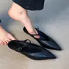 Sapatos femininos retrô de bico aberto para uso externo, sandálias de bico fino com corte em V, chinelos simples versáteis para calçar e tirar