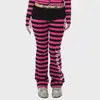 Conjunto de moletom com capuz e calça listrados retrô transfronteiriço para mulheres, apresentando um design estilo INS com cintura baixa e pernas levemente flare, perfeito para um look Y2K moderno