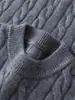 Suéter de cashmere pesado, grosso e macio como pele de bebê para homens, gola redonda, trançado, de manga comprida, pulôver, camada base de malha