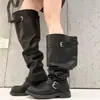 Outono/Inverno 2026 Novas Botas Meia de Cano Alto Estilo Britânico com Fivela, Duas Formas de Usar, Franzidas, Retrô, para Panturrilha Larga